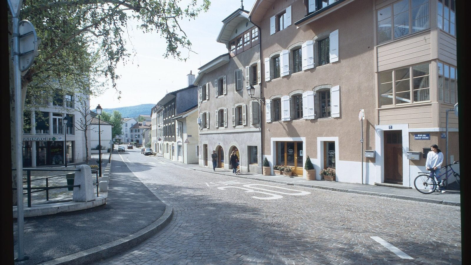 Le centre historique de Chêne-Bougeries : maisons anciennes le long de la route